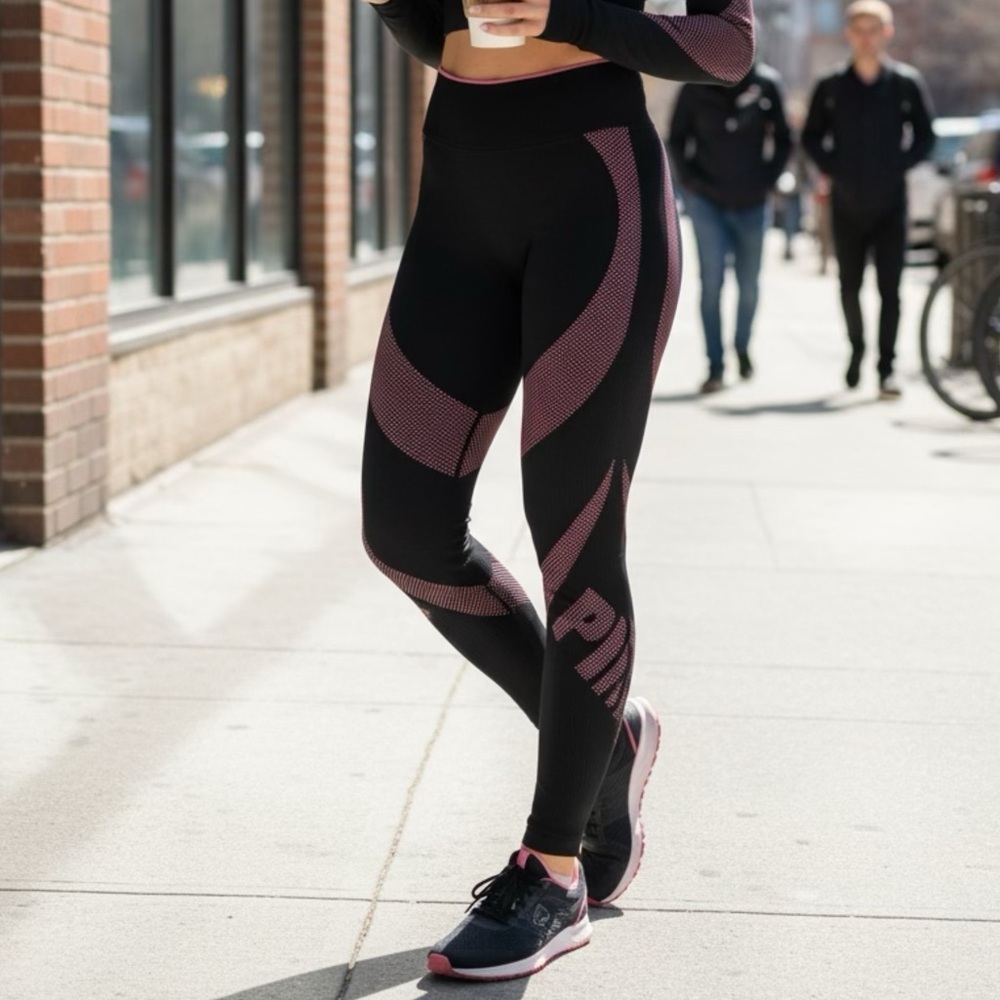 Victoria's Secret PINK Seamless Leggings in Pink and Black Size Medium